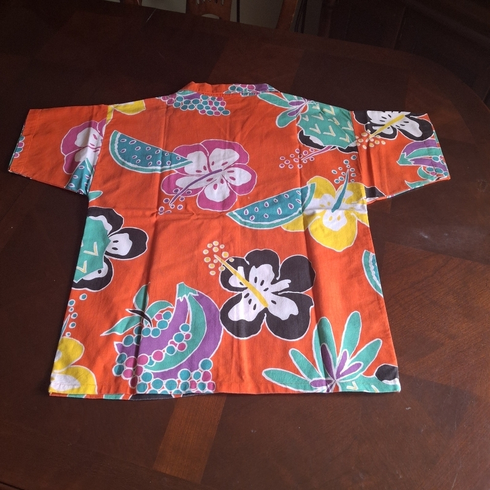 Palmetto's Hawaiian Orange Button Short Sleeve Summer Blouse Women Size Medium - Picture 4 of 11